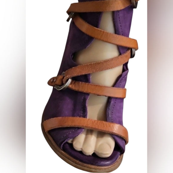 A.S.98 x Free People Open-toe Roman Block-heel Sandals / Sz 4.5 - 5 / Eggplant - Picture 8 of 17